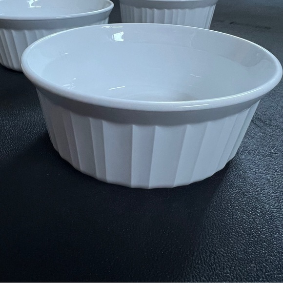 Three Corning Ware Stoneware White French Ramekin Bakeware Round Baking Dish EUC - Picture 3 of 4